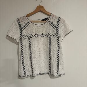 Generation Love Lace Blouse Womens Size M White Embroidered Button Back Romantic